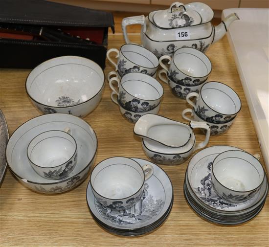 An early 19th century transfer printed monochrome tea set